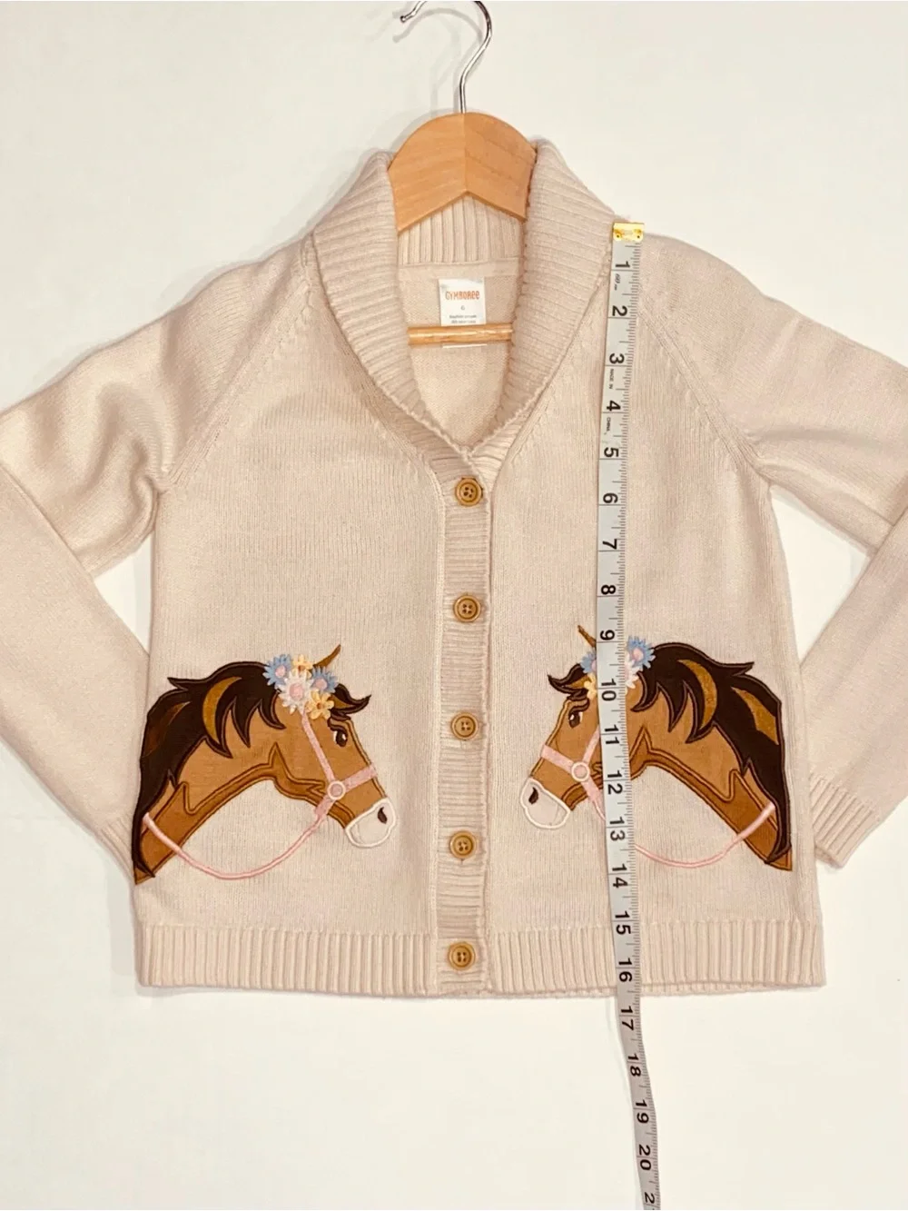 Gymboree Girls ‘Country Charm’ Off-White Horse Cardigan and Hair Clips Size 6